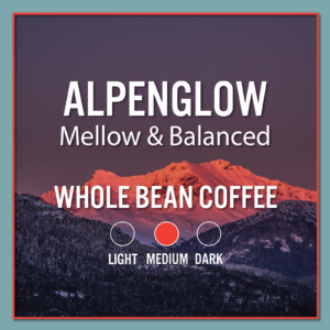 Alpenglow whole bean coffee label, medium roast