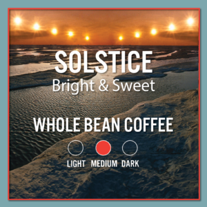Solstice whole bean coffee label with sunset
