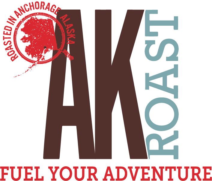 AK Roast coffee logo with Alaska map